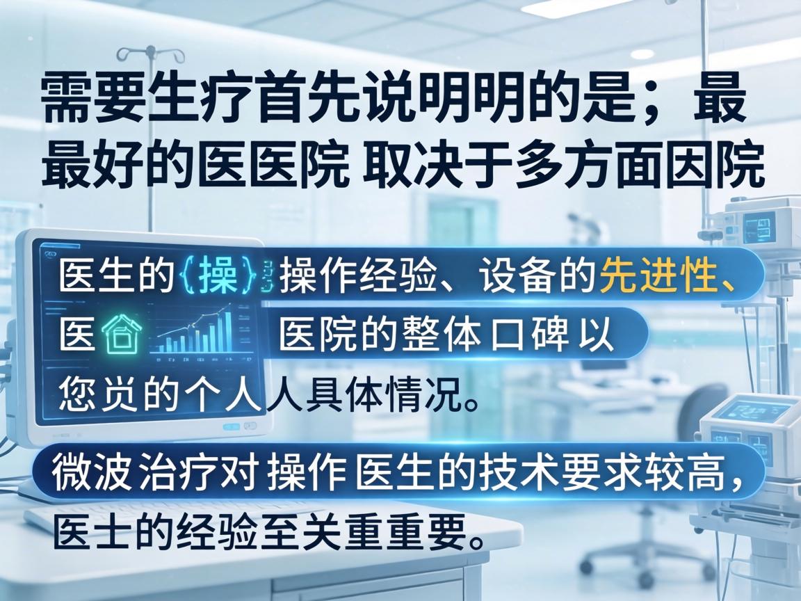 需要首先说明的是，最好的医院取决于多方面因素，包括医生的操作经验、设备的先进性、医院的整体口碑以及您的个人具体情况。微波治疗对操作医生的技术要求较高，医生的经验至关重要