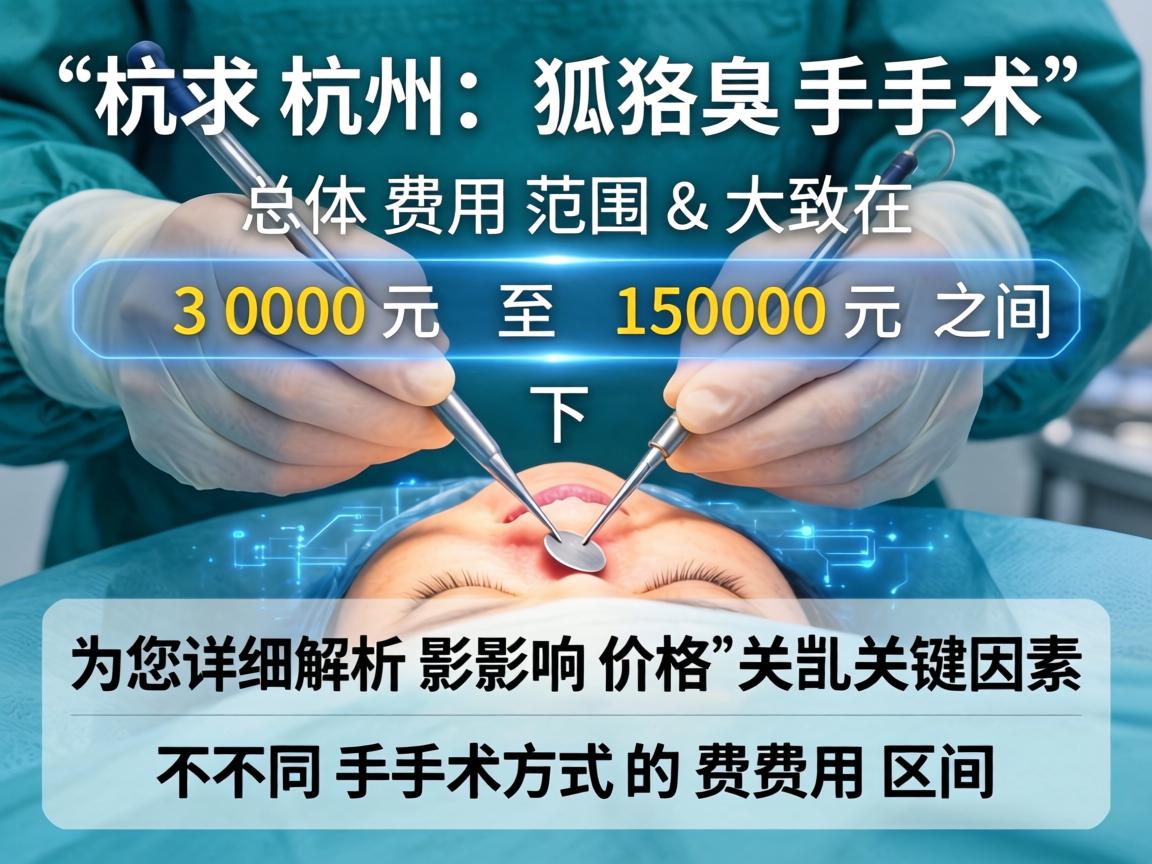 在杭州，狐臭手术的总体费用范围大致在 3000元 至 15000元 之间。下面为您详细解析影响价格的关键因素和不同手术方式的费用区间