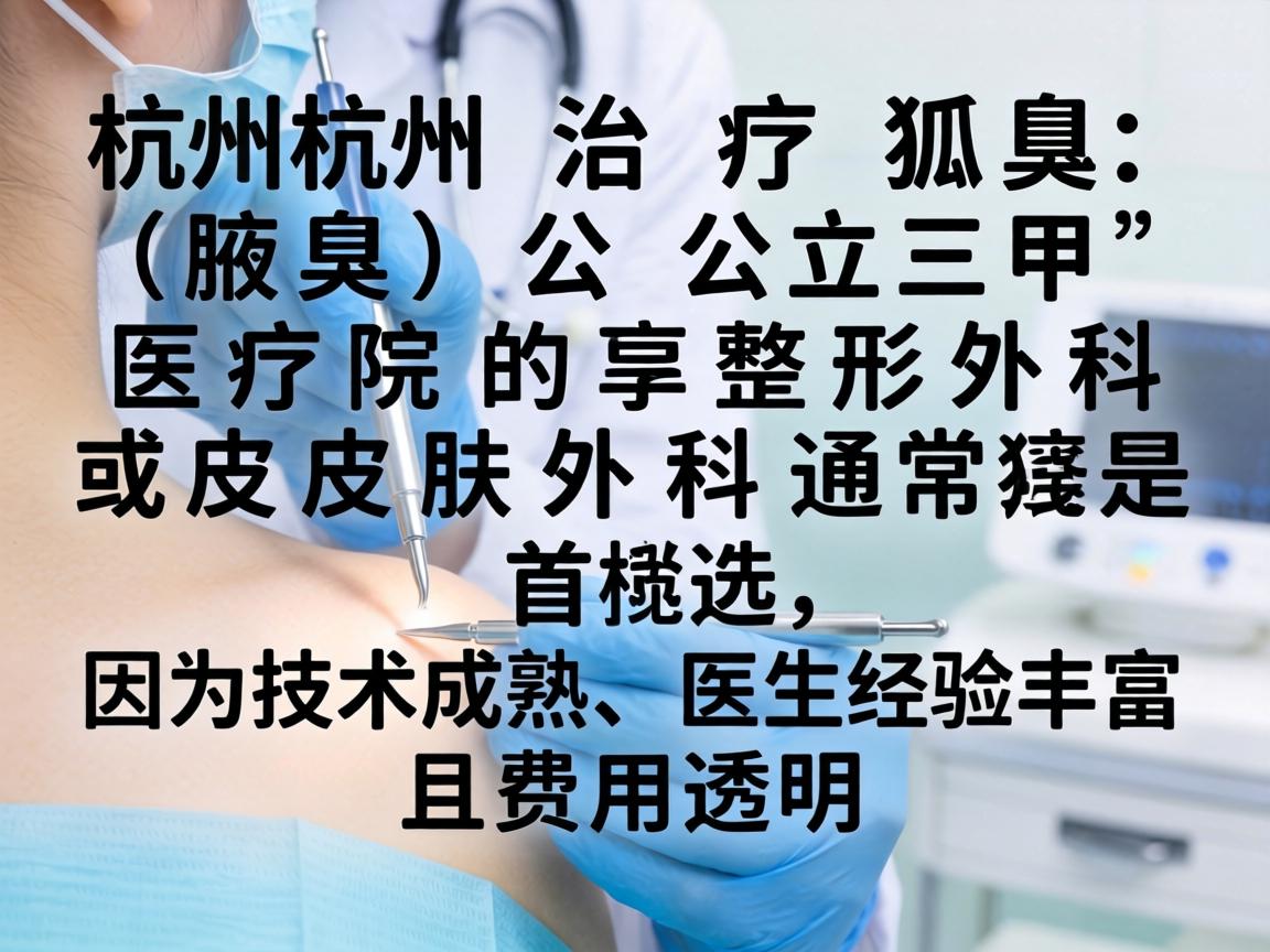 在杭州治疗狐臭（腋臭）公立三甲医院的整形外科或皮肤外科通常是首选，因为技术成熟、医生经验丰富且费用透明