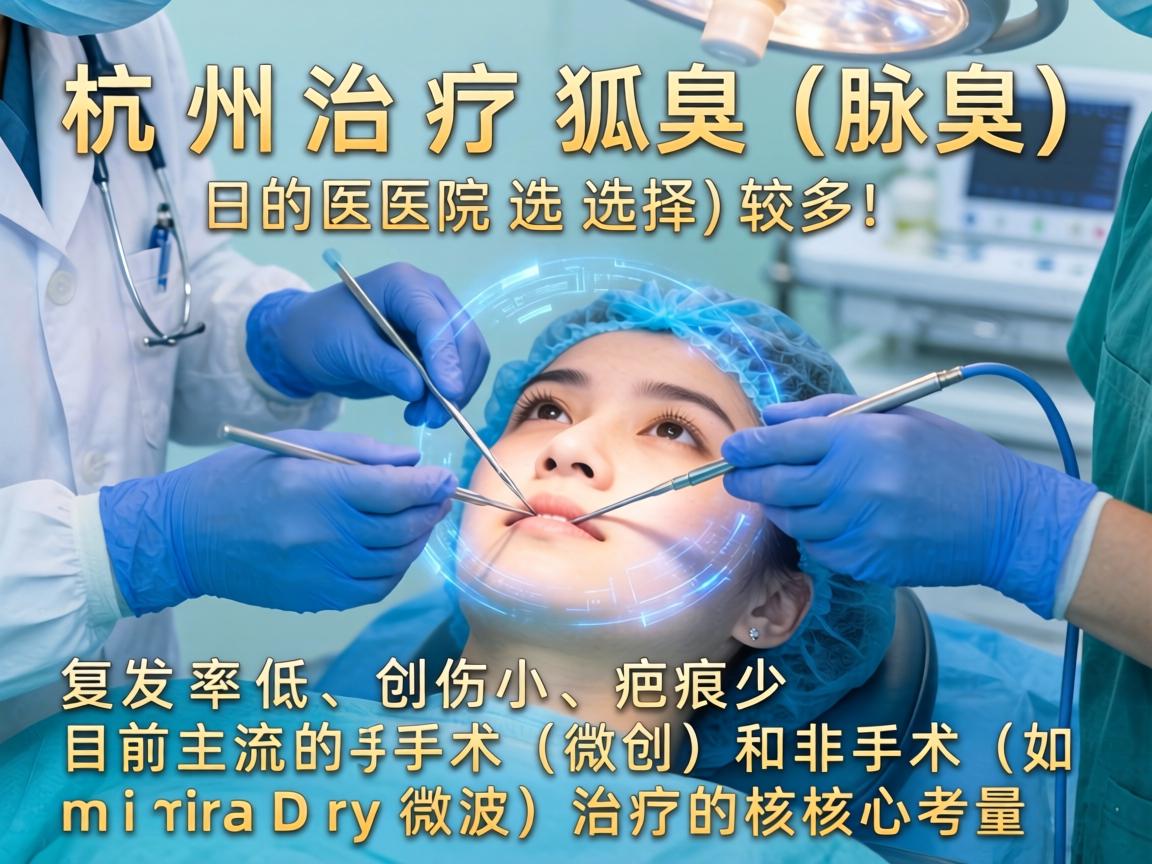 杭州治疗狐臭（腋臭）的医院选择较多。复发率低、创伤小、疤痕少是目前主流的手术（微创）和非手术（如miraDry微波）治疗的核心考量