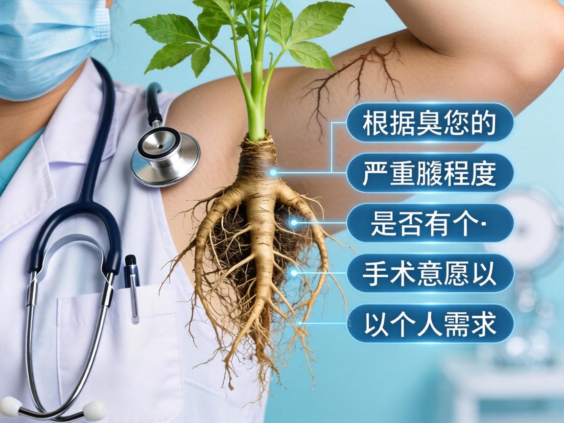 根据您腋臭的严重程度、是否有手术意愿以及个人需求