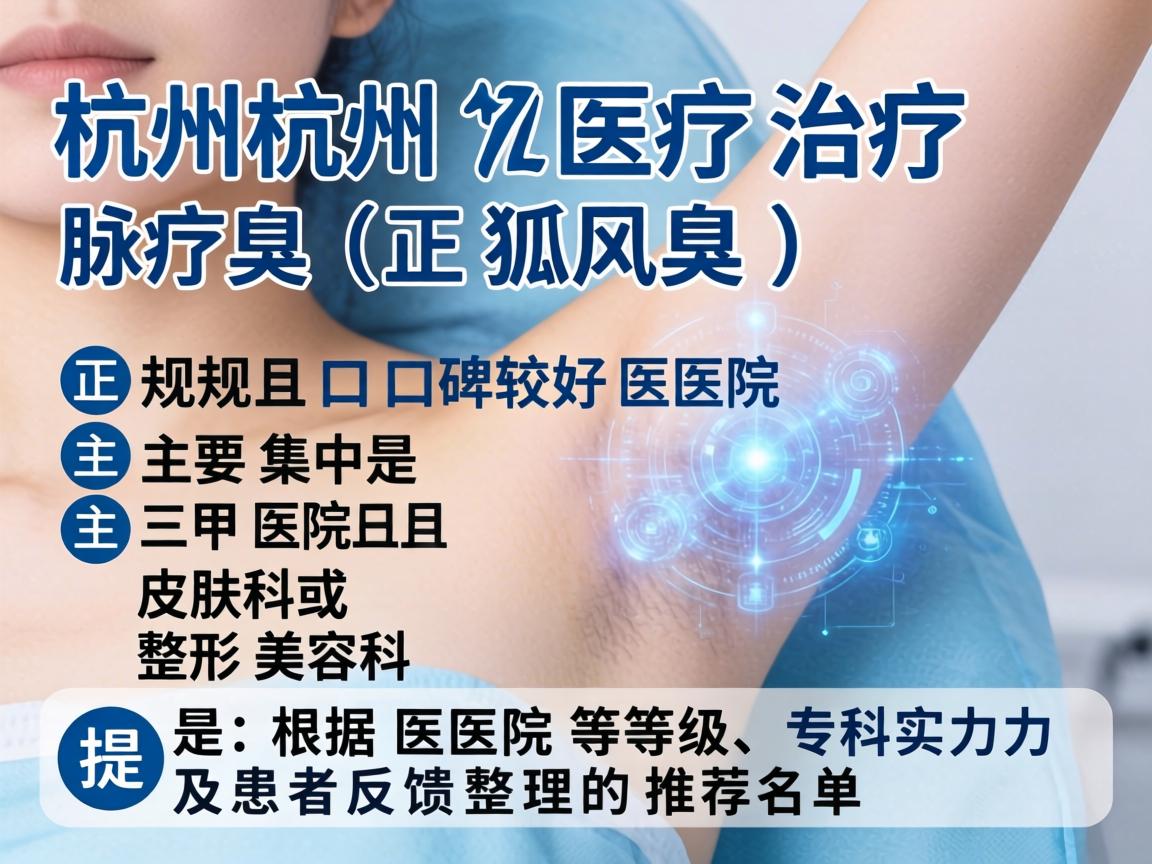 在杭州，治疗腋臭（狐臭）正规且口碑较好的医院主要集中在三甲医院的皮肤科或整形美容科。以下是根据医院等级、专科实力及患者反馈整理的推荐名单