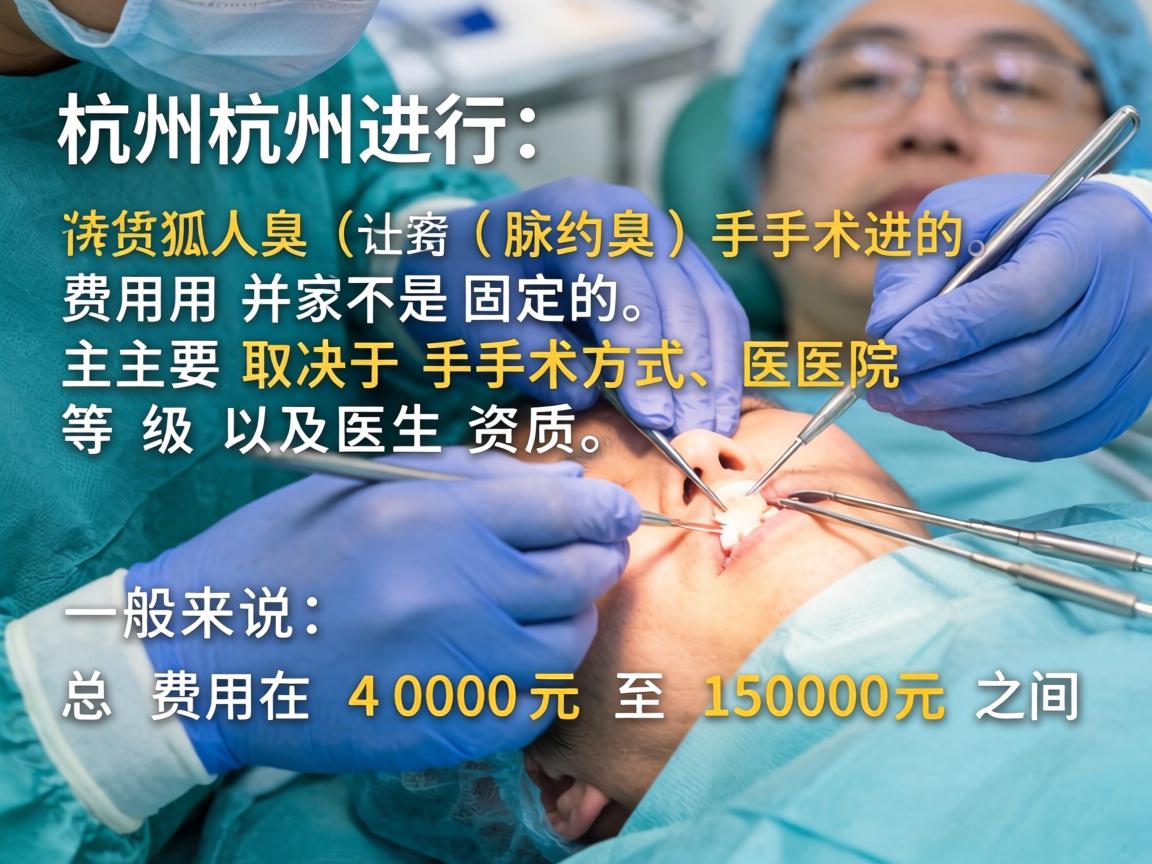在杭州进行狐臭（腋臭）手术的费用并不是固定的，主要取决于手术方式、医院等级以及医生资质。一般来说，总费用在 4000元 至 15000元 之间