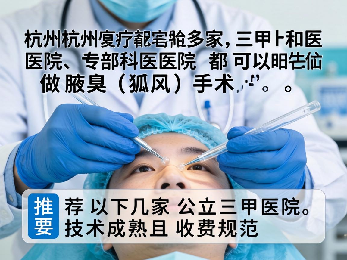 在杭州，有多家三甲医院和专科医院都可以做腋臭（狐臭）手术，主要推荐以下几家公立三甲医院，技术成熟且收费规范