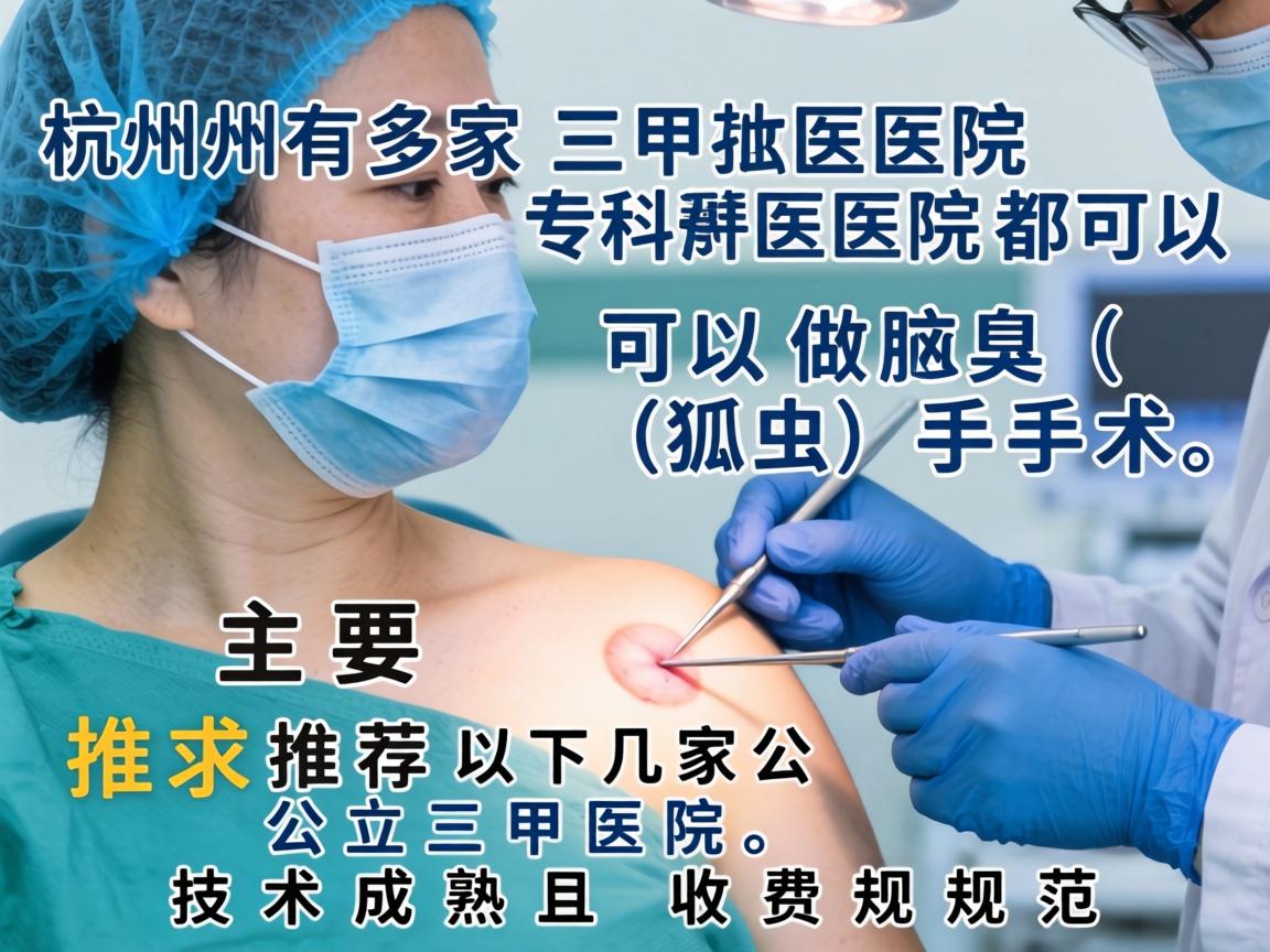在杭州，有多家三甲医院和专科医院都可以做腋臭（狐臭）手术，主要推荐以下几家公立三甲医院，技术成熟且收费规范