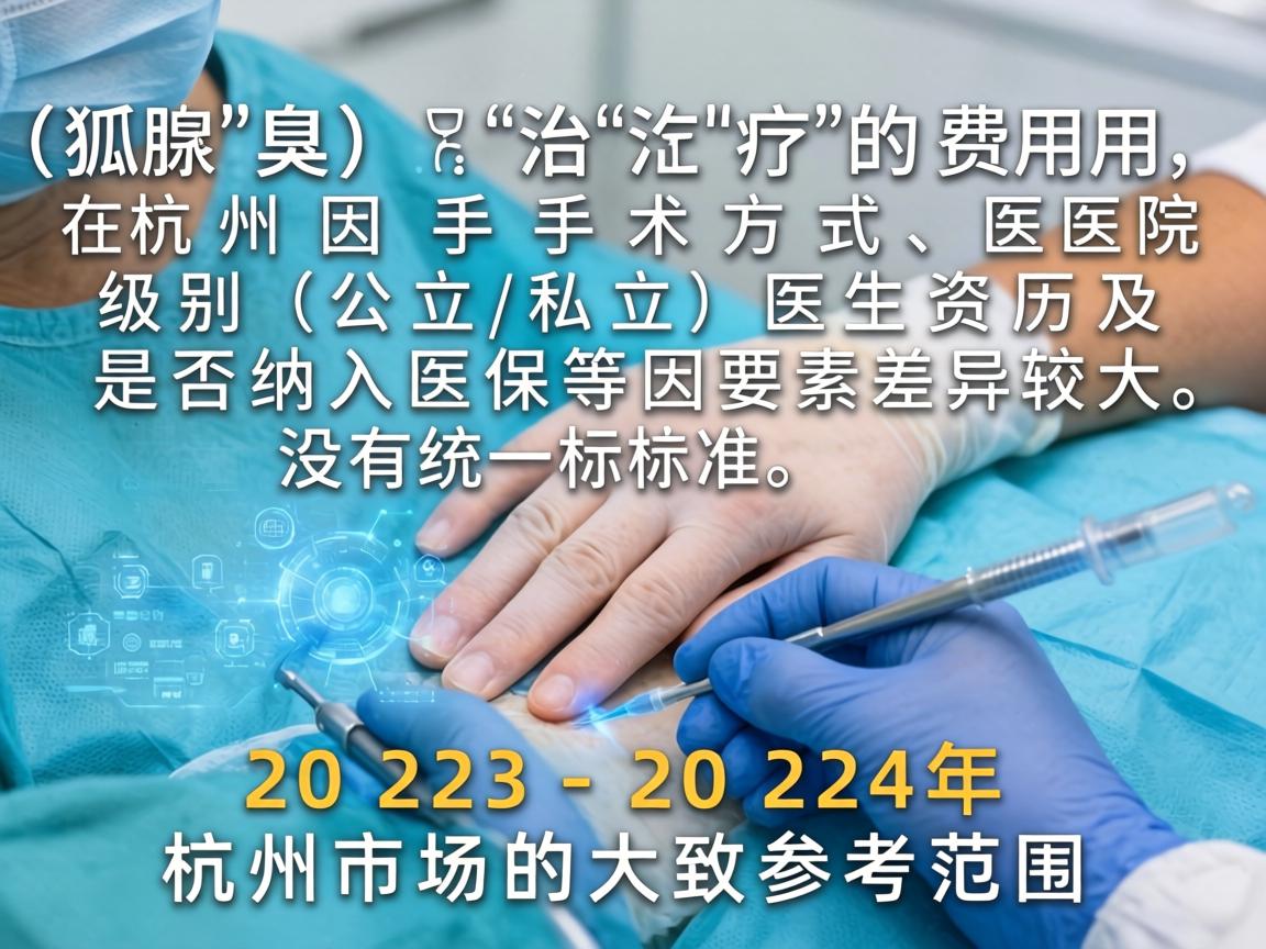 狐臭（腋臭）治疗的费用在杭州因手术方式、医院级别（公立/私立）医生资历及是否纳入医保等因素差异较大，没有统一标准。以下是2023-2024年杭州市场的大致参考范围