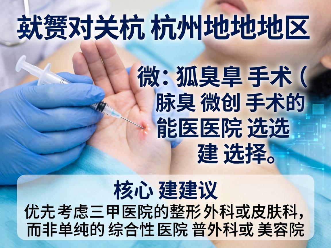 针对杭州地区做狐臭手术（腋臭微创手术）的医院选择，核心建议是优先考虑三甲医院的整形外科或皮肤科，而非单纯的综合性医院普外科或美容院