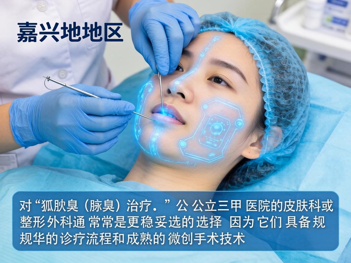 在嘉兴地区，针对狐臭（腋臭）的治疗，公立三甲医院的皮肤科或整形外科通常是更稳妥的选择，因为它们具备规范的诊疗流程和成熟的微创手术技术