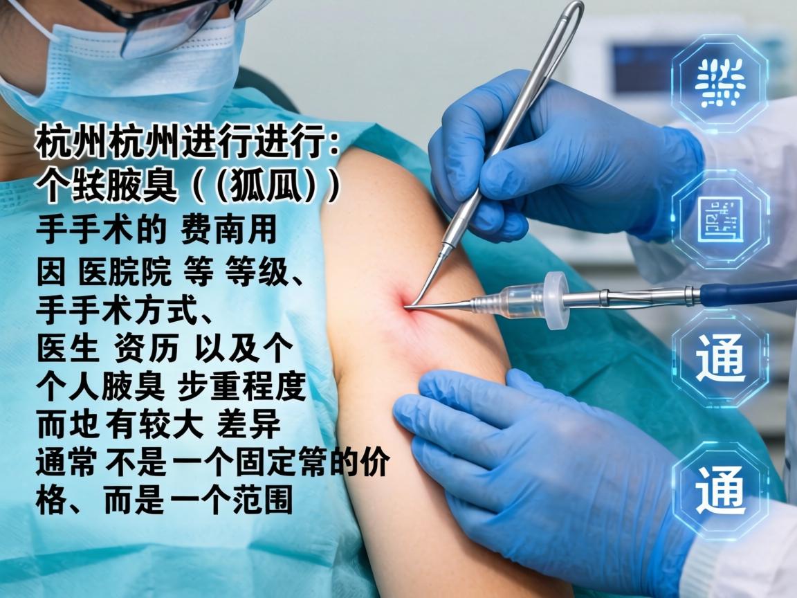 在杭州进行腋臭（狐臭）手术的费用因医院等级、手术方式、医生资历以及个人腋臭严重程度而有较大差异。通常不是一个固定的价格，而是一个范围
