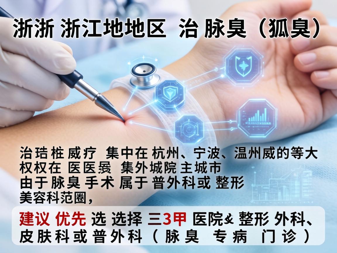 在浙江地区，治疗腋臭（狐臭）比较权威的医院主要集中在杭州、宁波、温州等大城市。由于腋臭手术属于普外科或整形美容科范畴，建议优先选择三甲医院的整形外科、皮肤科或普外科（腋臭专病门诊）