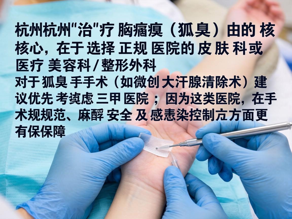 在杭州，治疗狐臭（腋臭）的核心在于选择正规医院的皮肤科或医疗美容科/整形外科。对于狐臭手术（如微创大汗腺清除术）建议优先考虑三甲医院，因为这类医院在手术规范、麻醉安全及感染控制方面更有保障