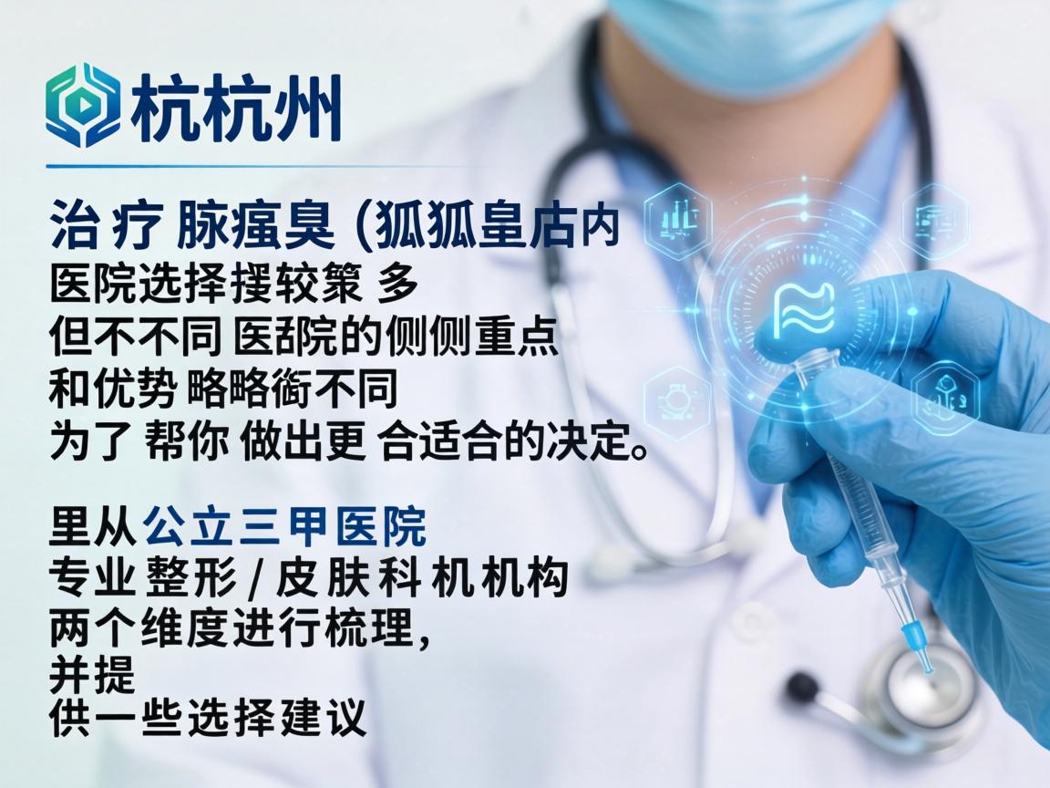 在杭州，治疗腋臭（狐臭）的医院选择较多，但不同医院的侧重点和优势略有不同。为了帮你做出更合适的决定，这里从公立三甲医院和专业整形/皮肤科机构两个维度进行梳理，并提供一些选择建议
