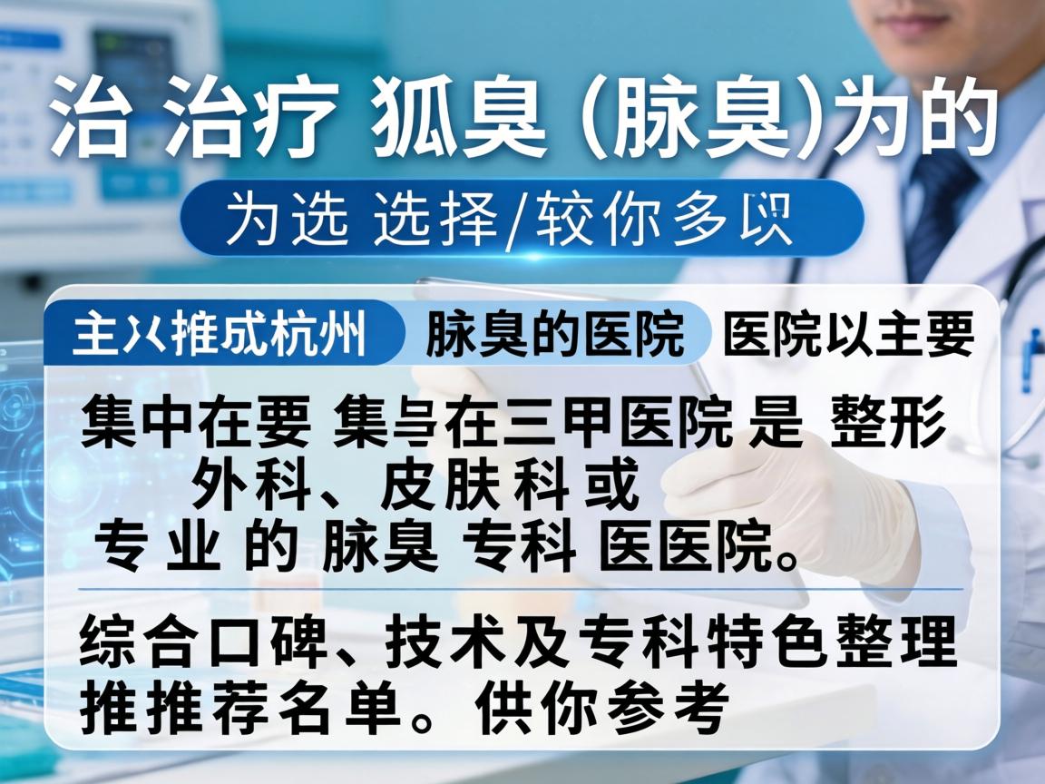 在杭州，治疗狐臭（腋臭）的医院选择较多，主要集中在三甲医院的整形外科、皮肤科或专业的腋臭专科医院。以下是综合口碑、技术及专科特色整理的推荐名单，供你参考