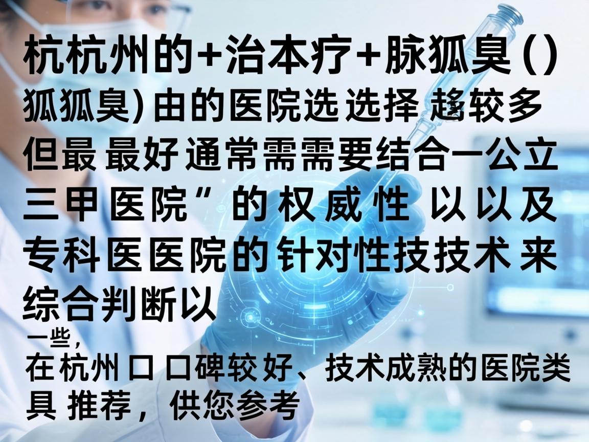 杭州治疗腋臭(狐臭)的医院选择较多,但最好通常需要结合公立三甲医院的权威性以及专科医院的针对性技术来综合判断。以下是一些在杭州口碑较好、技术成熟的医院类型和具体推荐,供您参考 杭州治疗腋臭(狐臭)的医院选择较多,但最好通常需要结合公立三甲医院的权威性以及专科医院的针对性技术来综合判断。以下是一些在杭州口碑较好、技术成熟的医院类型和具体推荐,供您参考