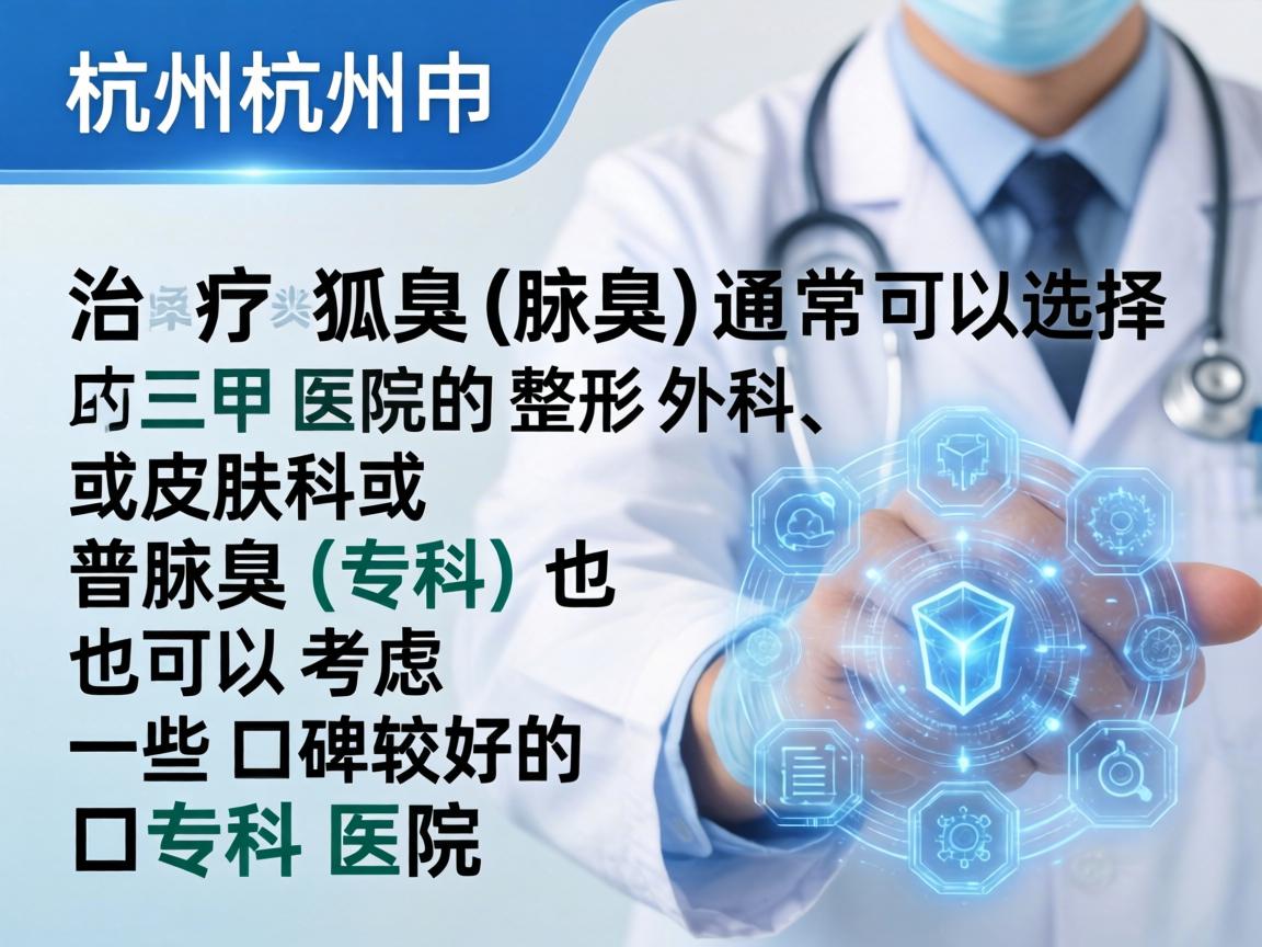 在杭州，治疗狐臭（腋臭）通常可以选择三甲医院的整形外科、皮肤科或普外科（腋臭专科）也可以考虑一些口碑较好的专科医院