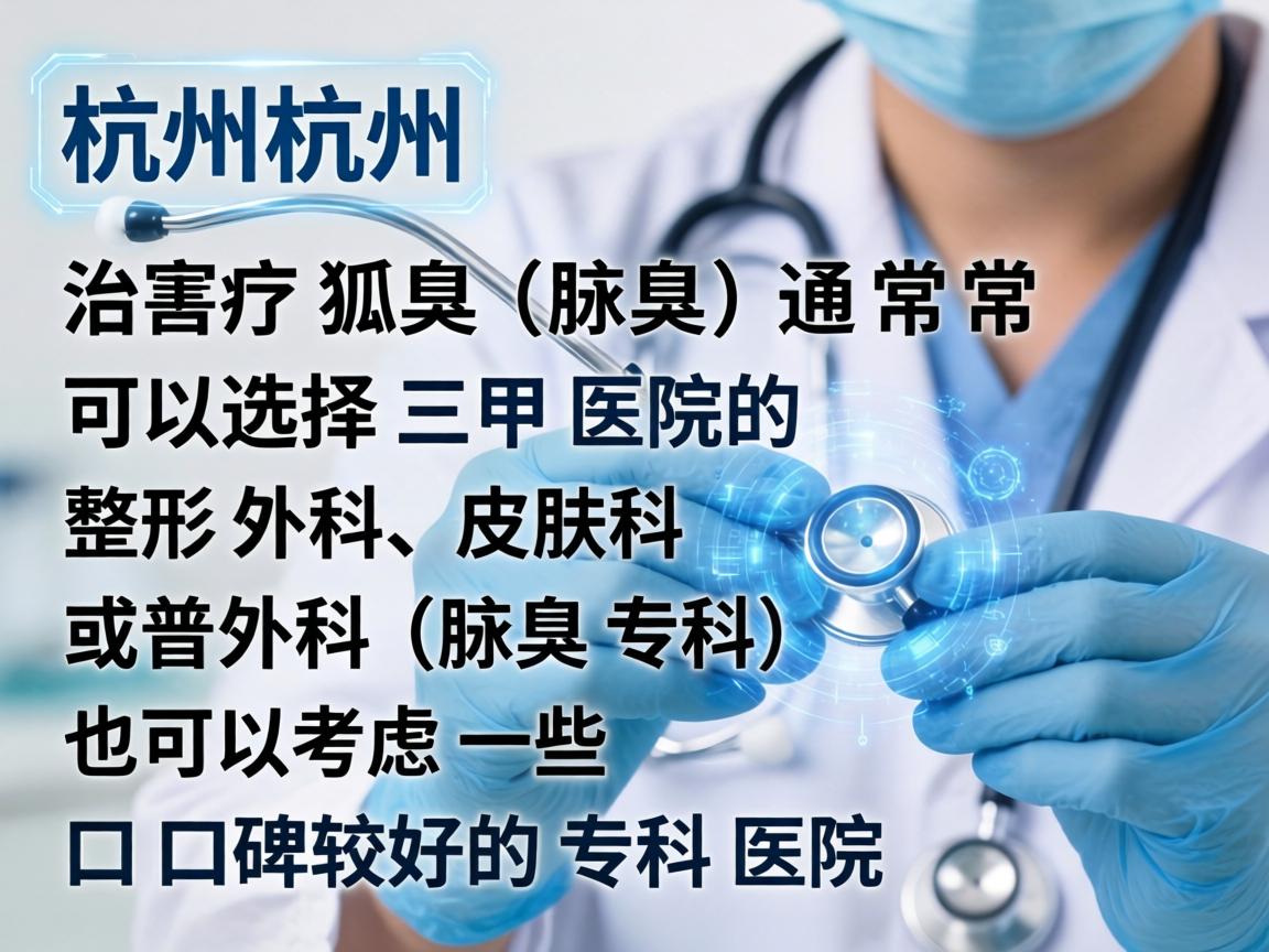 在杭州，治疗狐臭（腋臭）通常可以选择三甲医院的整形外科、皮肤科或普外科（腋臭专科）也可以考虑一些口碑较好的专科医院
