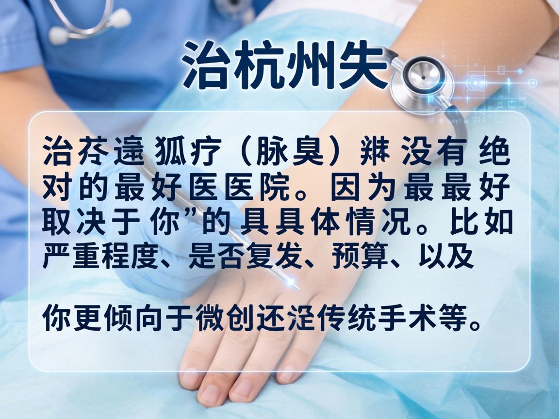 在杭州，治疗狐臭（腋臭）并没有绝对的最好医院，因为最好取决于你的具体情况，比如严重程度、是否复发、预算、以及你更倾向于微创还是传统手术等
