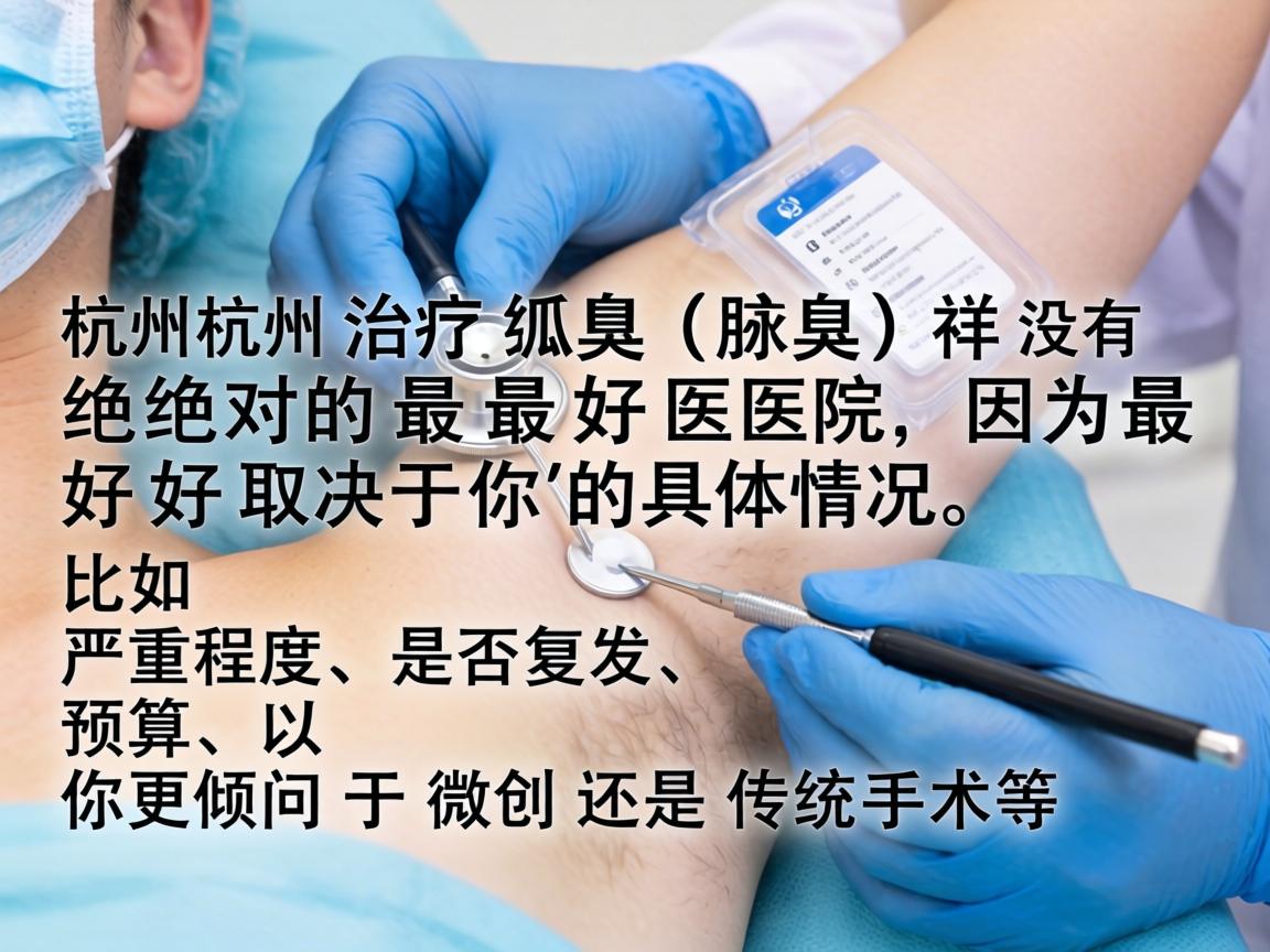 在杭州，治疗狐臭（腋臭）并没有绝对的最好医院，因为最好取决于你的具体情况，比如严重程度、是否复发、预算、以及你更倾向于微创还是传统手术等
