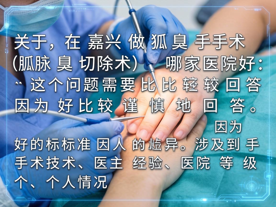 关于在嘉兴做狐臭手术（腋臭切除术）哪家医院好，这个问题需要比较谨慎地回答，因为好的标准因人而异，涉及到手术技术、医生经验、医院等级和个人情况