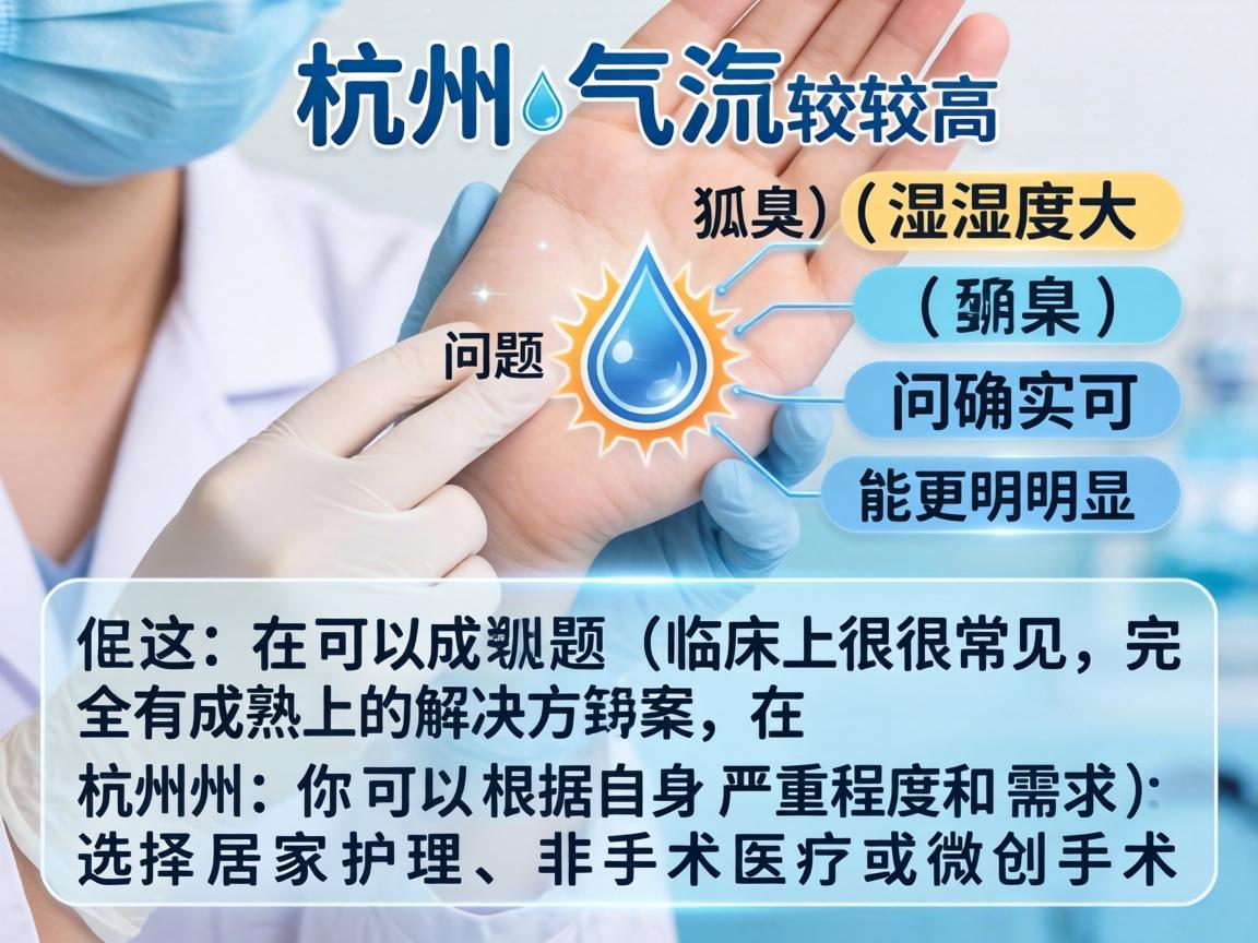 杭州气温较高、湿度大,狐臭(腋臭)问题确实可能更明显,但这在临床上很常见,完全有成熟的解决方案。在杭州,你可以根据自身严重程度和需求,选择居家护理、非手术医疗或微创手术 杭州气温较高、湿度大,狐臭(腋臭)问题确实可能更明显,但这在临床上很常见,完全有成熟的解决方案。在杭州,你可以根据自身严重程度和需求,选择居家护理、非手术医疗或微创手术