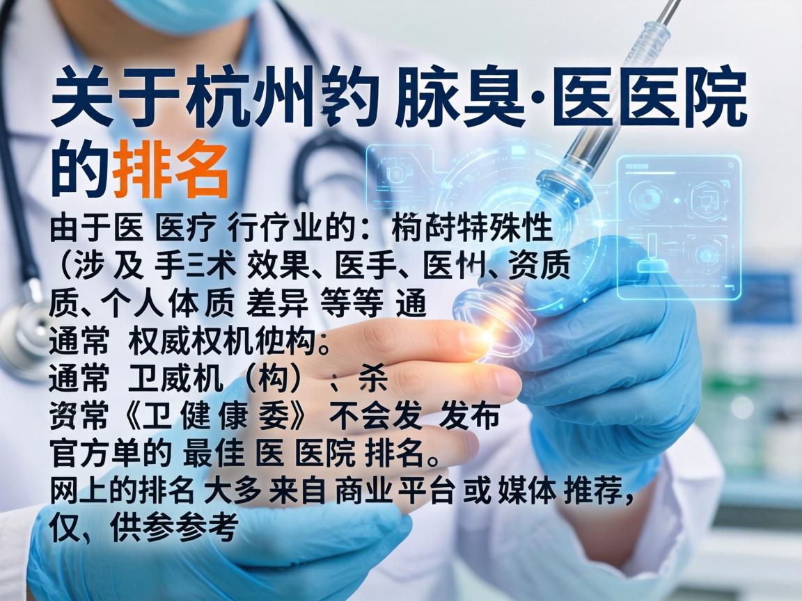 关于杭州腋臭医院的排名，由于医疗行业的特殊性（涉及手术效果、医生资质、个人体质差异等）通常权威机构（如卫健委）不会发布官方的最佳医院排名，网上的排名大多来自商业平台或媒体推荐，仅供参考