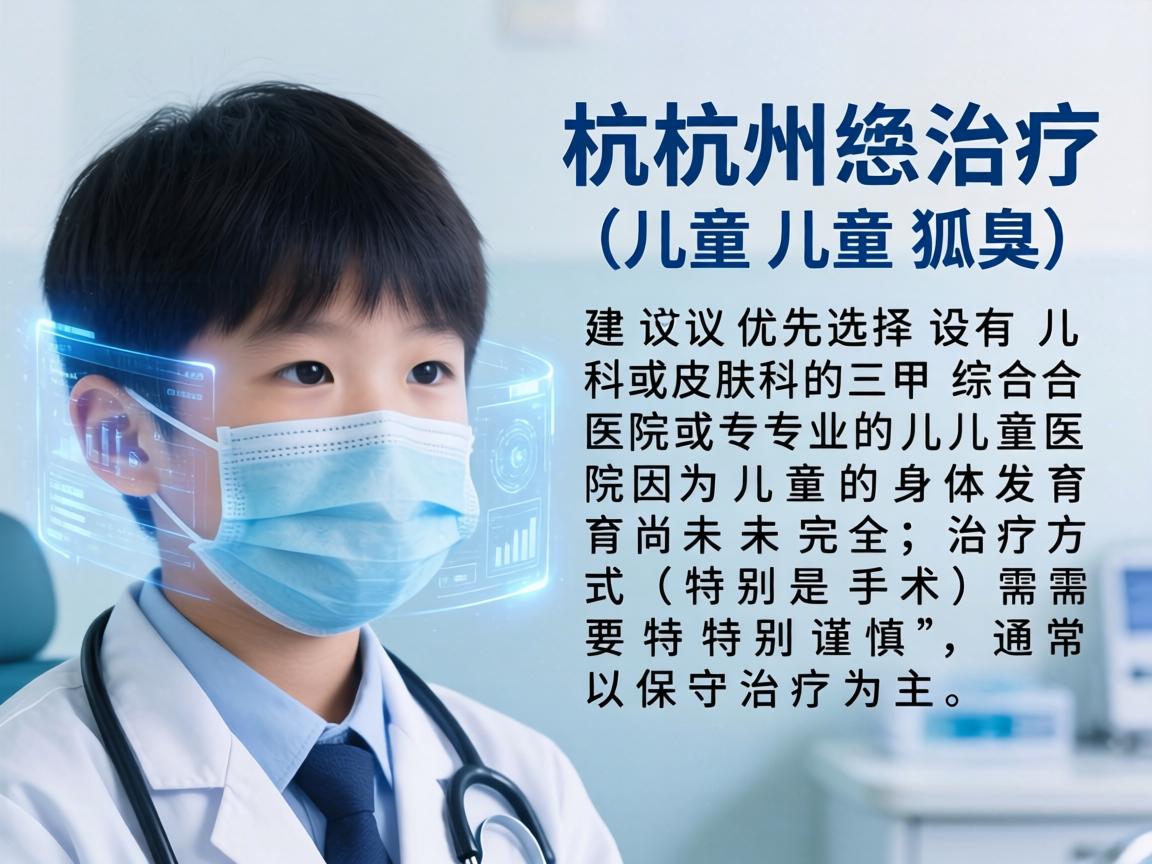 杭州治疗儿童狐臭，建议优先选择设有儿科或皮肤科的三甲综合医院或专业的儿童医院。因为儿童的身体发育尚未完全，治疗方式（特别是手术）需要特别谨慎，通常以保守治疗为主