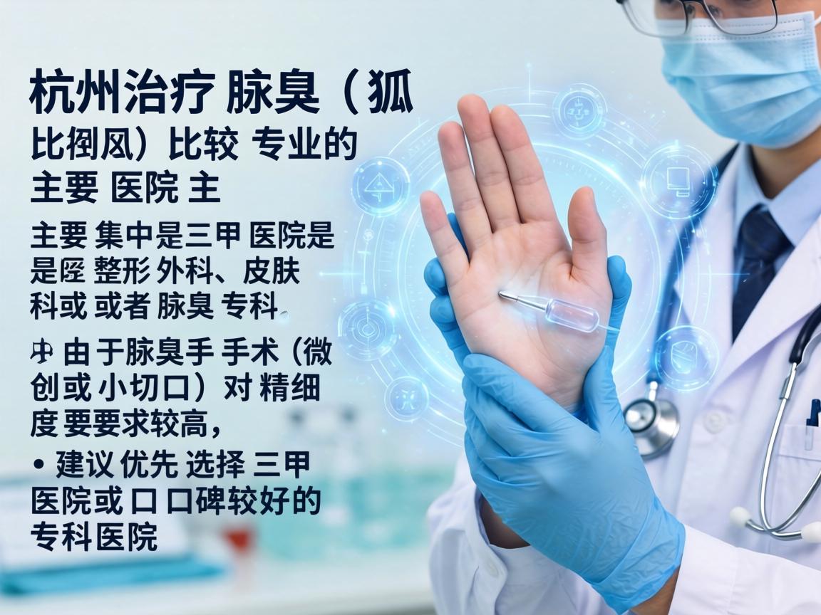 在杭州，治疗腋臭（狐臭）比较专业的医院主要集中在三甲医院的整形外科、皮肤科或者腋臭专科。由于腋臭手术（微创或小切口）对精细度要求较高，建议优先选择三甲医院或口碑较好的专科医院