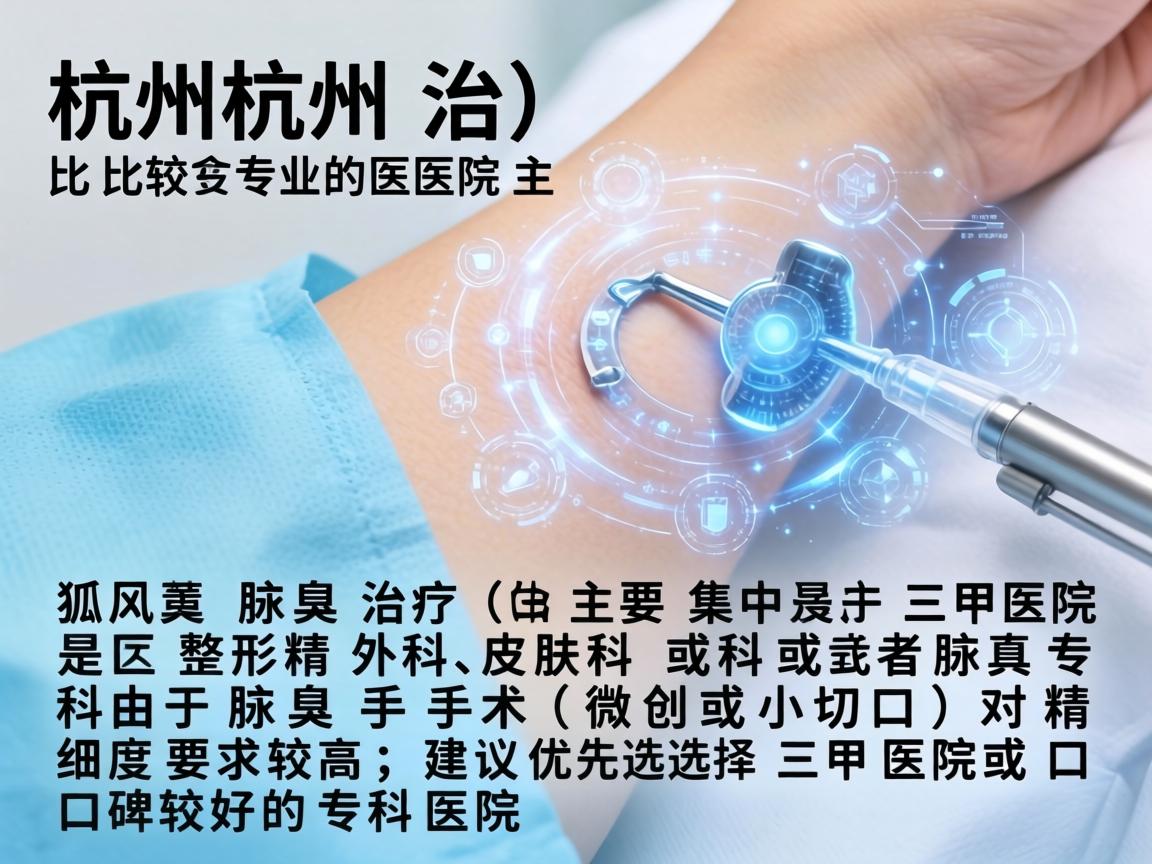 在杭州，治疗腋臭（狐臭）比较专业的医院主要集中在三甲医院的整形外科、皮肤科或者腋臭专科。由于腋臭手术（微创或小切口）对精细度要求较高，建议优先选择三甲医院或口碑较好的专科医院