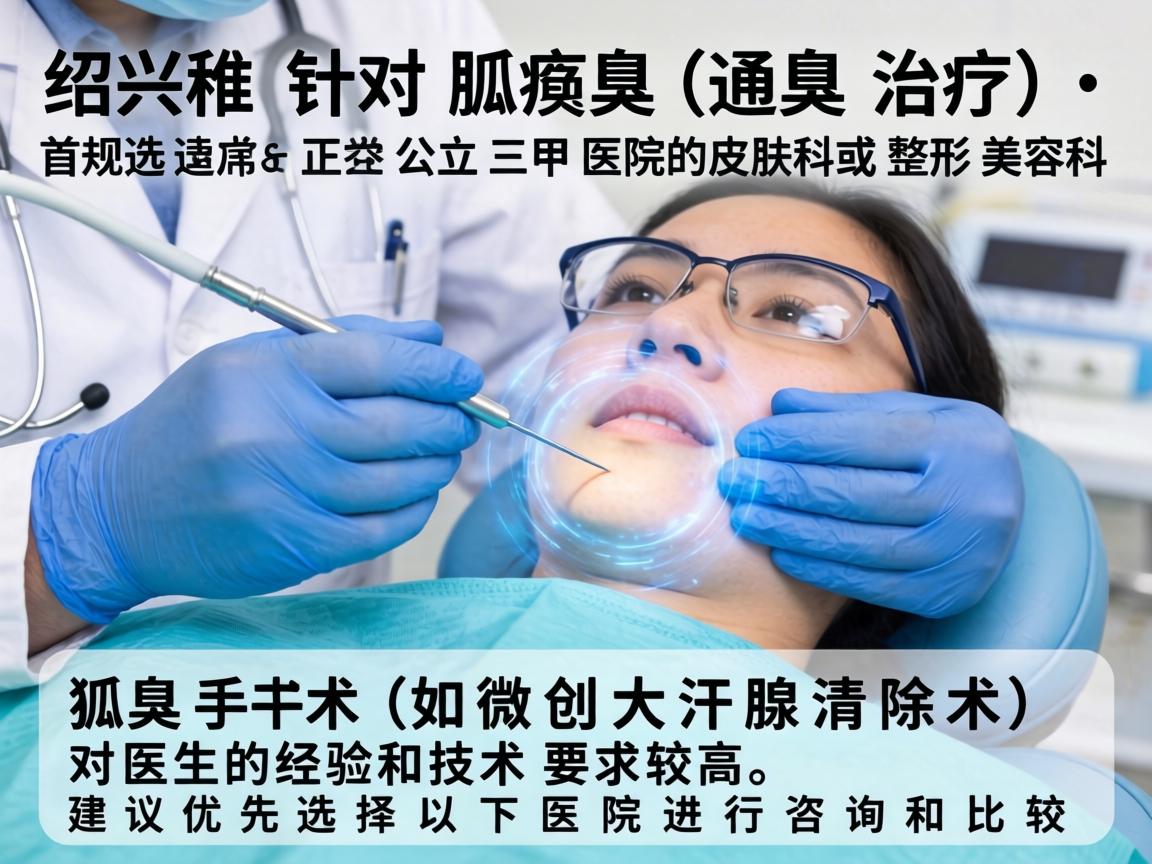 在绍兴，针对狐臭（腋臭）的治疗，首选通常是正规公立三甲医院的皮肤科或整形美容科。狐臭手术（如微创大汗腺清除术）对医生的经验和技术要求较高，建议优先选择以下医院进行咨询和比较