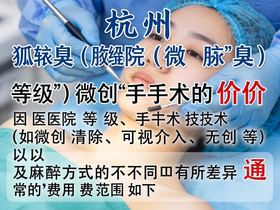 在杭州，狐臭（腋臭）微创手术的价格因医院等级、手术技术（如微创清除、可视介入、无创等）以及麻醉方式的不同而有所差异。通常的费用范围如下