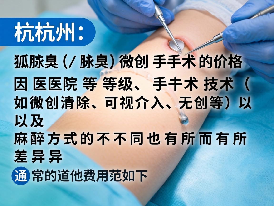 在杭州，狐臭（腋臭）微创手术的价格因医院等级、手术技术（如微创清除、可视介入、无创等）以及麻醉方式的不同而有所差异。通常的费用范围如下