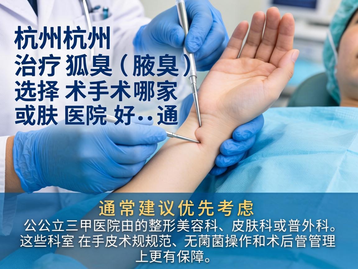 在杭州，治疗狐臭（腋臭）手术选择哪家医院好，通常建议优先考虑公立三甲医院的整形美容科、皮肤科或普外科。这些科室在手术规范、无菌操作和术后管理上更有保障