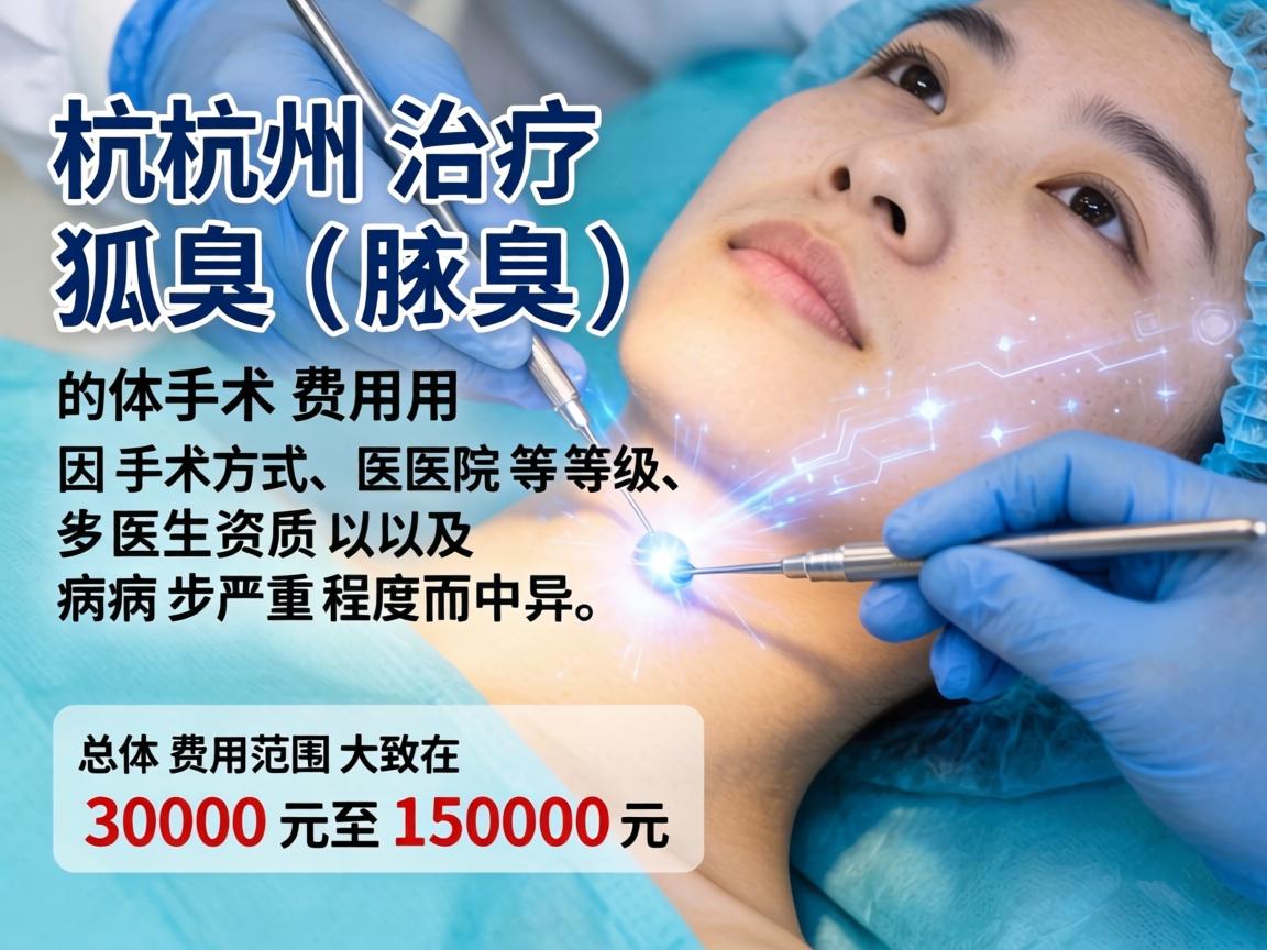 在杭州，治疗狐臭（腋臭）的手术费用因手术方式、医院等级、医生资质以及病情严重程度而异。总体费用范围大致在 3000元至15000元 之间