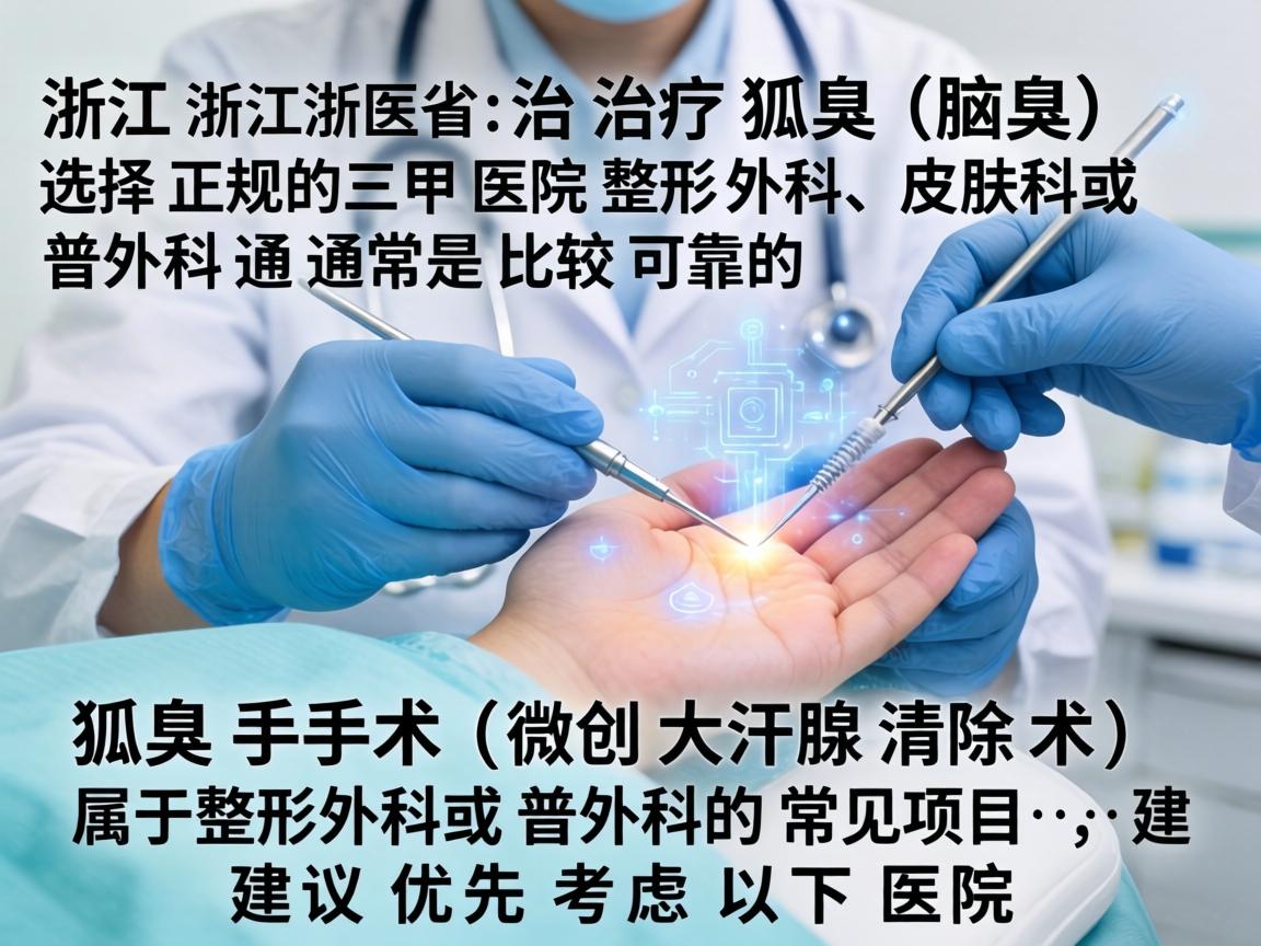 在浙江省,治疗狐臭(腋臭)选择正规的三甲医院整形外科、皮肤科或普外科通常是比较可靠的。狐臭手术(如微创大汗腺清除术)属于整形外科或普外科的常见项目,建议优先考虑以下医院 在浙江省,治疗狐臭(腋臭)选择正规的三甲医院整形外科、皮肤科或普外科通常是比较可靠的。狐臭手术(如微创大汗腺清除术)属于整形外科或普外科的常见项目,建议优先考虑以下医院