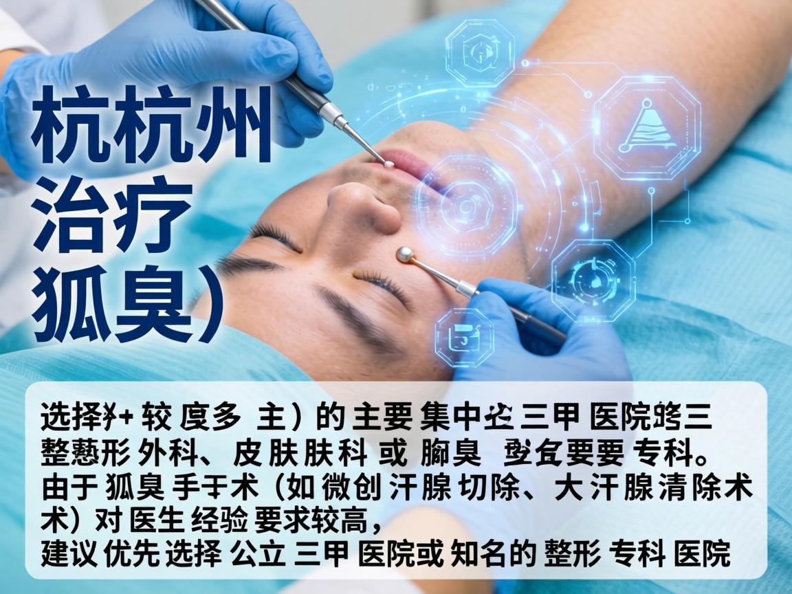 杭州治疗狐臭（腋臭）的医院选择较多，主要集中在三甲医院的整形外科、皮肤科或腋臭专科。由于狐臭手术（如微创汗腺切除、大汗腺清除术）对医生经验要求较高，建议优先选择公立三甲医院或知名的整形专科医院