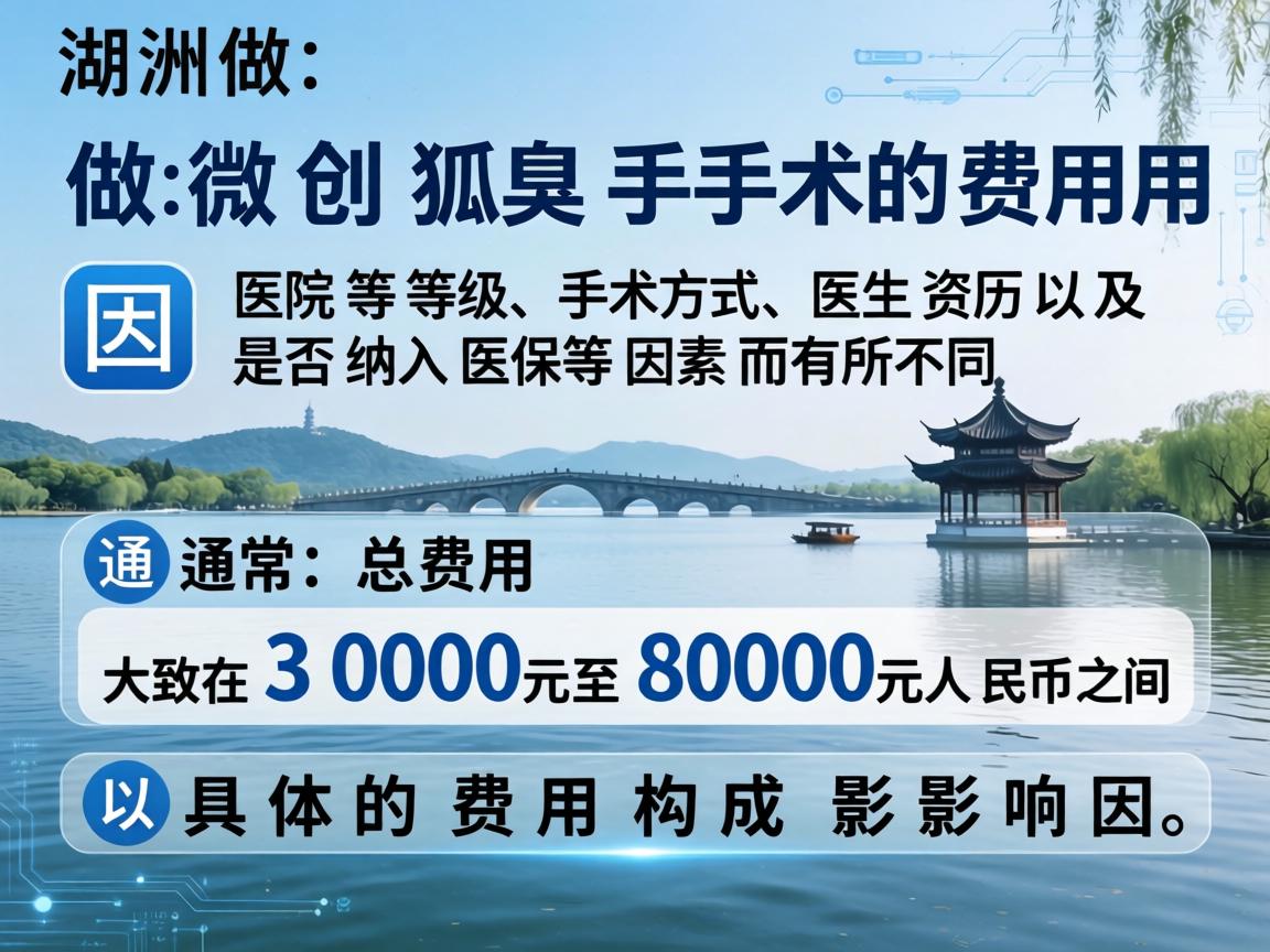 在湖州做微创狐臭手术的费用因医院等级、手术方式、医生资历以及是否纳入医保等因素而有所不同。通常，总费用大致在3000元至8000元人民币之间。以下是具体的费用构成和影响因素