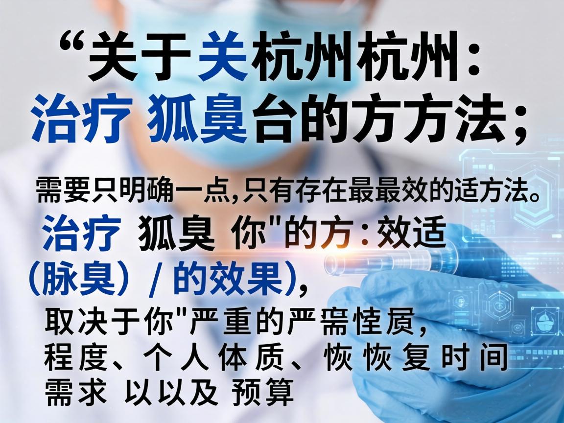 关于杭州治疗狐臭的方法，需要明确一点，不存在最好的方法，只有最适合你的方法。治疗狐臭（腋臭）的效果，取决于你的严重程度、个人体质、恢复时间需求以及预算