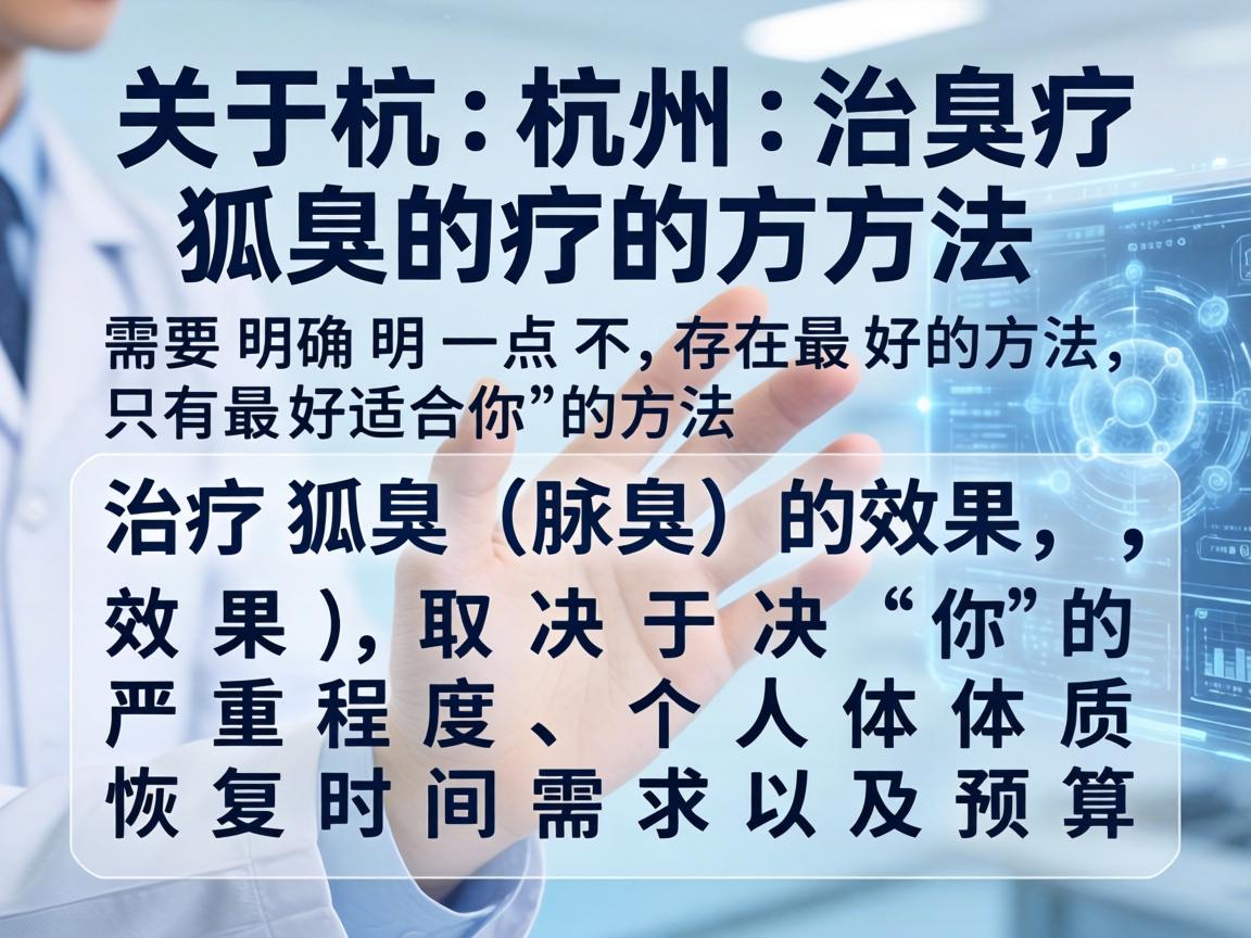 关于杭州治疗狐臭的方法，需要明确一点，不存在最好的方法，只有最适合你的方法。治疗狐臭（腋臭）的效果，取决于你的严重程度、个人体质、恢复时间需求以及预算