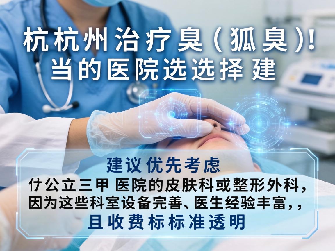 杭州治疗狐臭（腋臭）的医院选择，建议优先考虑公立三甲医院的皮肤科或整形外科，因为这些科室设备完善、医生经验丰富，且收费标准透明