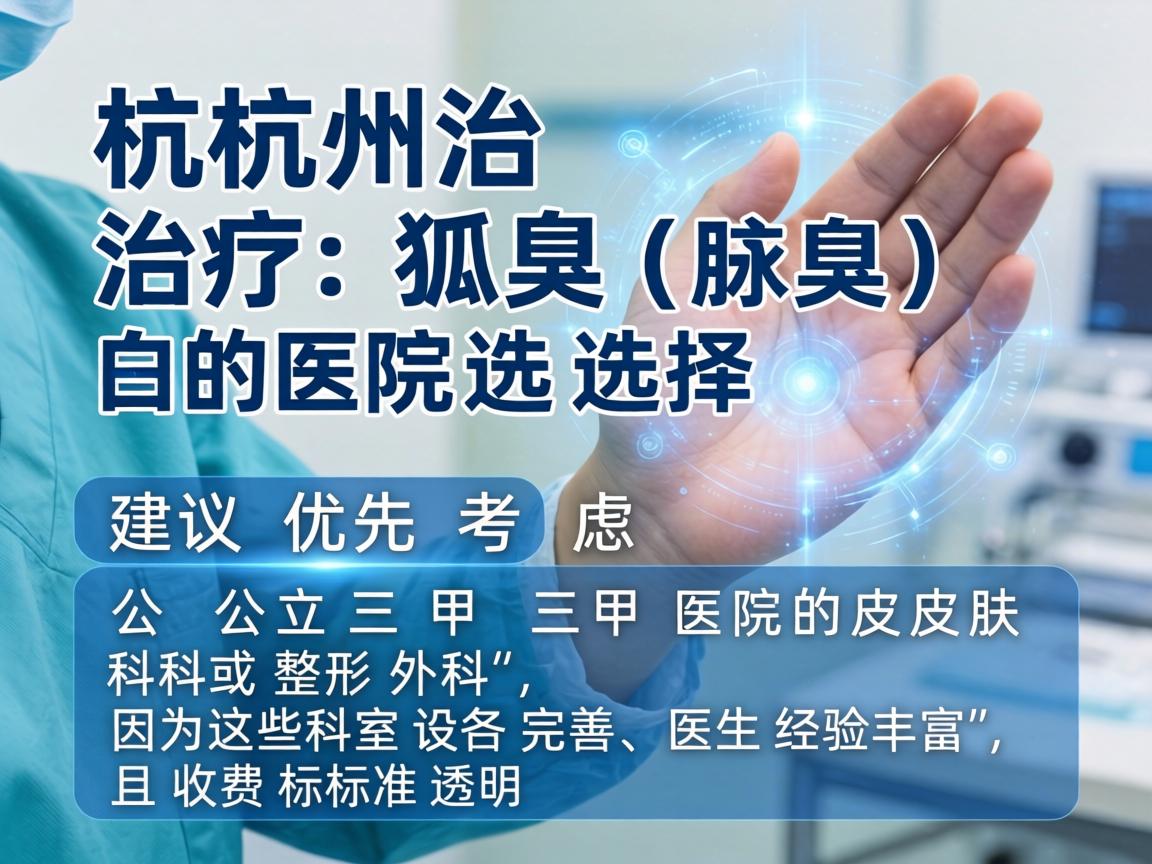 杭州治疗狐臭（腋臭）的医院选择，建议优先考虑公立三甲医院的皮肤科或整形外科，因为这些科室设备完善、医生经验丰富，且收费标准透明