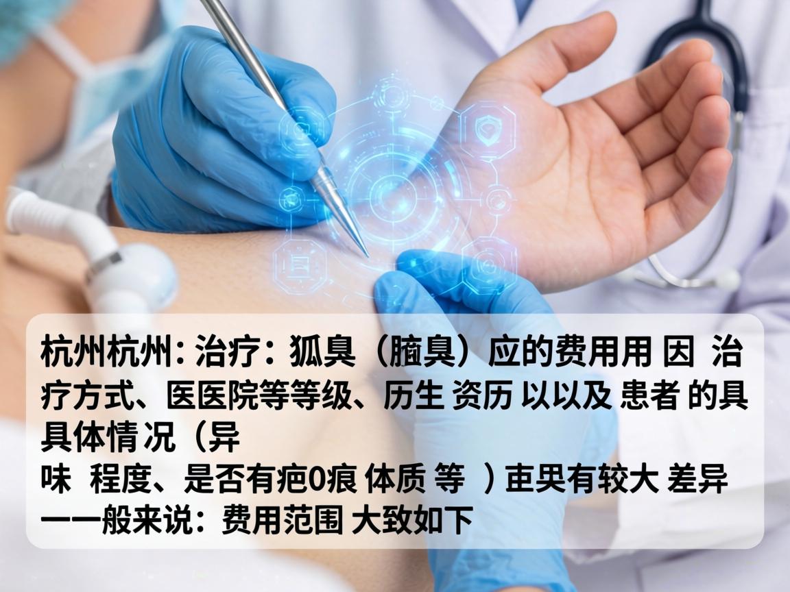 在杭州治疗狐臭（腋臭）的费用因治疗方式、医院等级、医生资历以及患者的具体情况（如异味程度、是否有疤痕体质等）而有较大差异。一般来说，费用范围大致如下