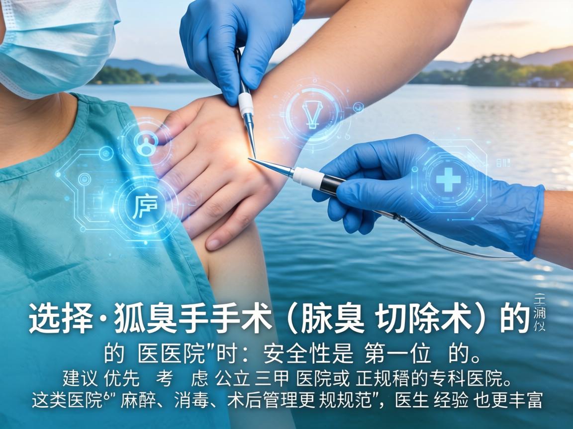 在湖州选择狐臭手术（腋臭切除术）的医院时，安全性是第一位的，建议优先考虑公立三甲医院或正规的专科医院。这类医院的麻醉、消毒、术后管理更规范，医生经验也更丰富