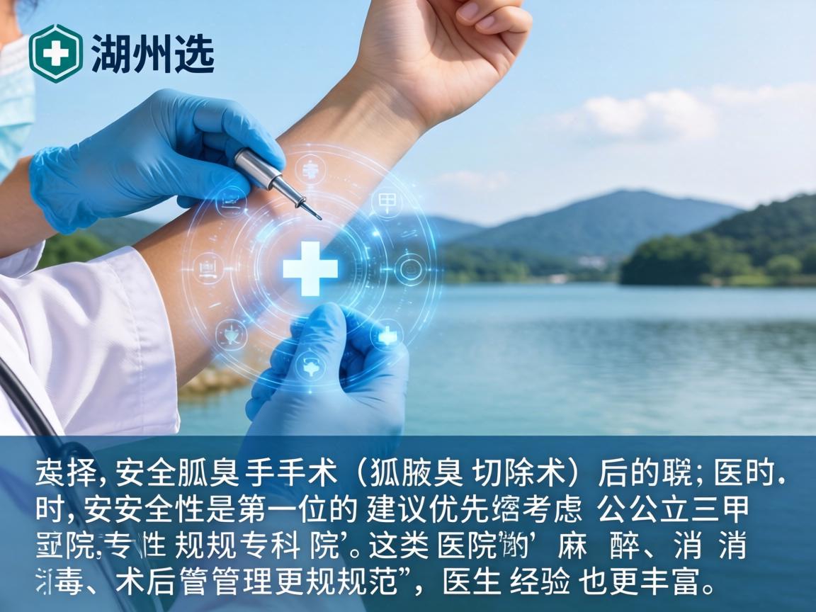 在湖州选择狐臭手术（腋臭切除术）的医院时，安全性是第一位的，建议优先考虑公立三甲医院或正规的专科医院。这类医院的麻醉、消毒、术后管理更规范，医生经验也更丰富