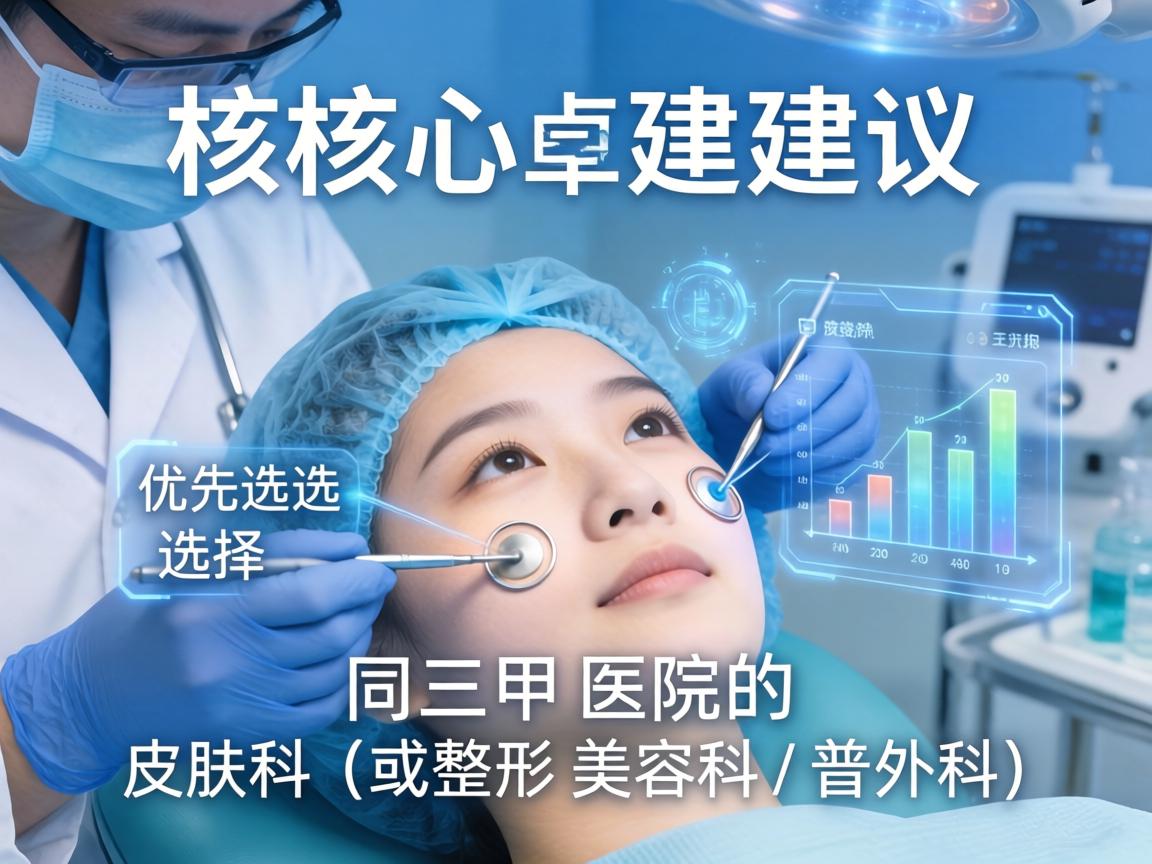核心建议，优先选择三甲医院的皮肤科（或整形美容科/普外科）