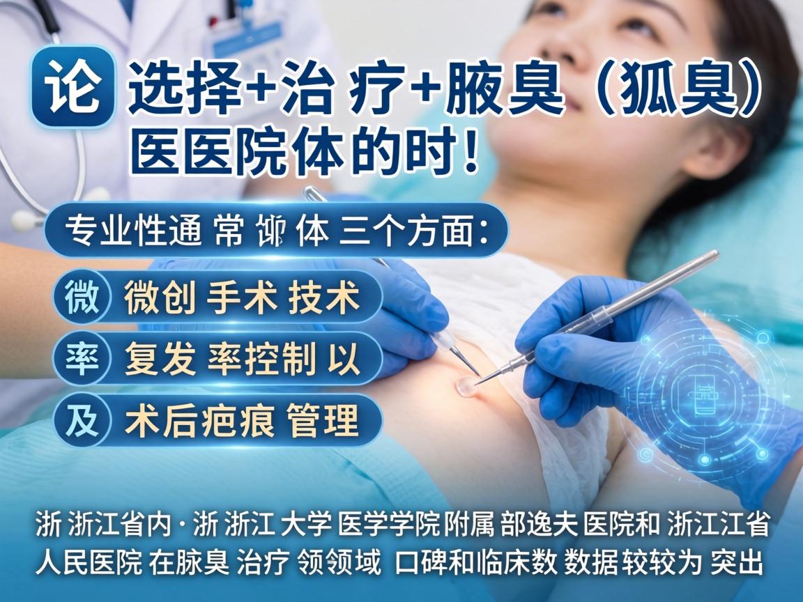 在选择治疗狐臭（腋臭）的医院时，专业性通常体现在三个方面，微创手术技术、复发率控制以及术后疤痕管理。浙江省内，浙江大学医学院附属邵逸夫医院和浙江省人民医院在腋臭治疗领域口碑和临床数据较为突出