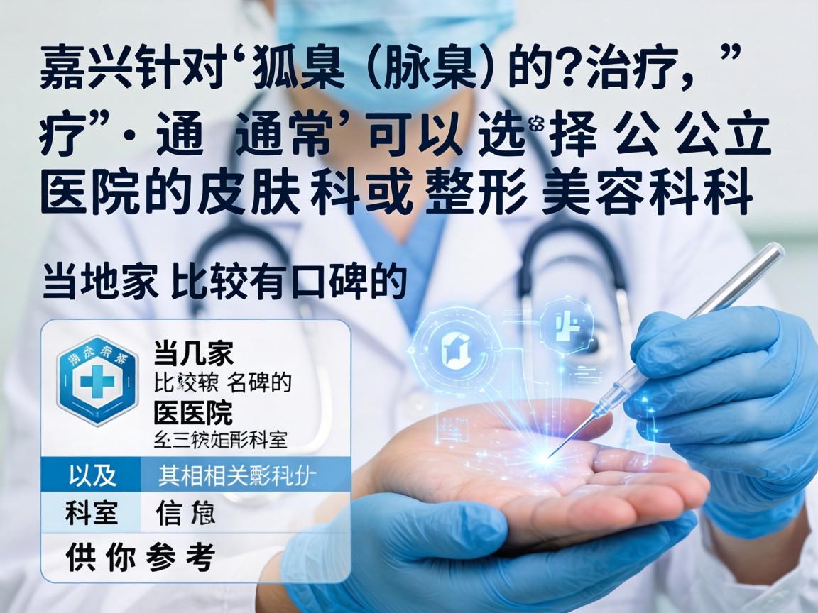 在嘉兴，针对狐臭（腋臭）的治疗，通常可以选择公立医院的皮肤科或整形美容科。以下是几家当地比较有口碑的医院及其相关科室信息，供你参考