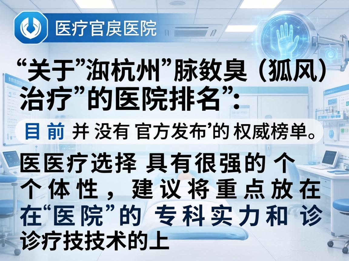 关于杭州腋臭（狐臭）治疗的医院排名，目前并没有官方发布的权威榜单。医疗选择具有很强的个体性，建议将重点放在医院的专科实力和诊疗技术上