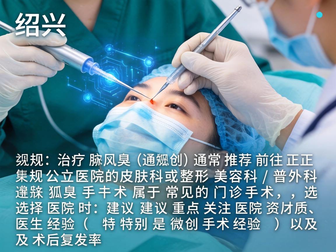 在绍兴，治疗腋臭（狐臭）通常推荐前往正规公立医院的皮肤科或整形美容科/普外科。腋臭手术属于常见的门诊手术，选择医院时，建议重点关注医院资质、医生经验（特别是微创手术经验）以及术后复发率