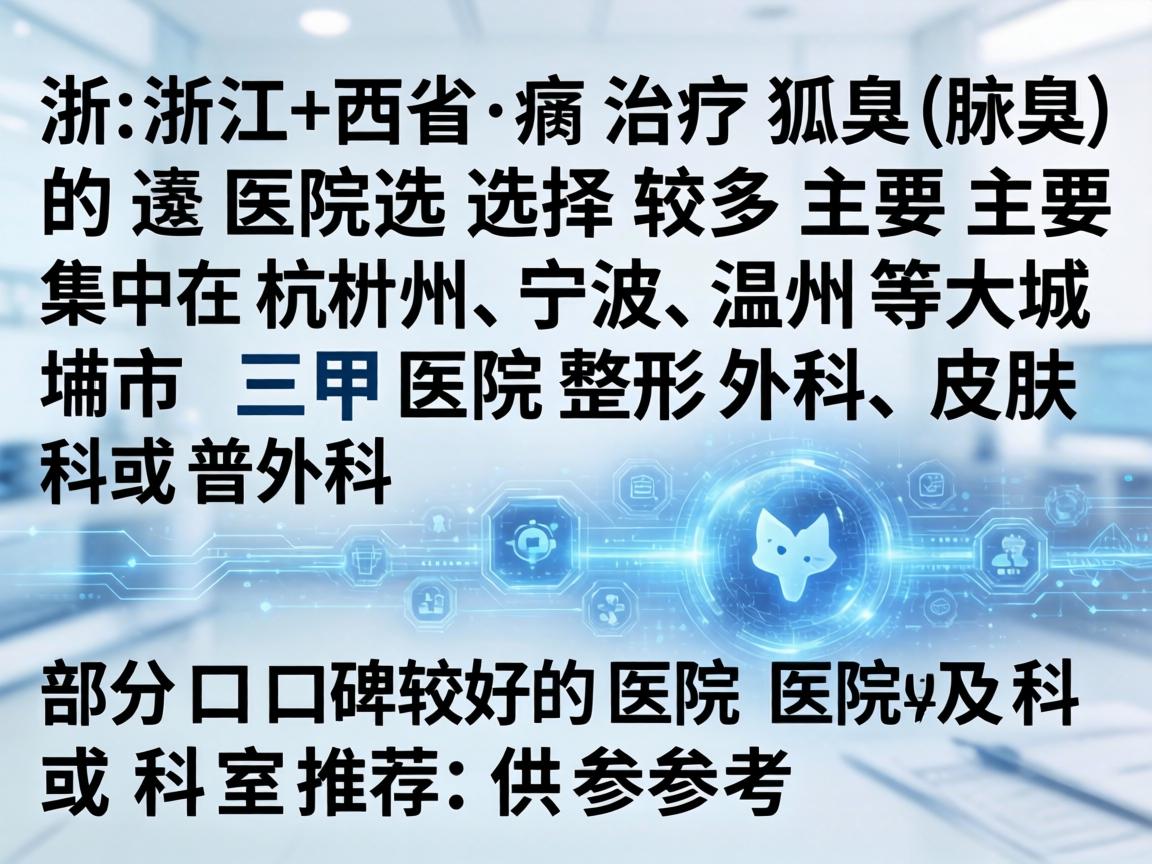 在浙江省，治疗狐臭（腋臭）的医院选择较多，主要集中在杭州、宁波、温州等大城市的三甲医院整形外科、皮肤科或普外科。以下是部分口碑较好的医院及科室推荐，供参考