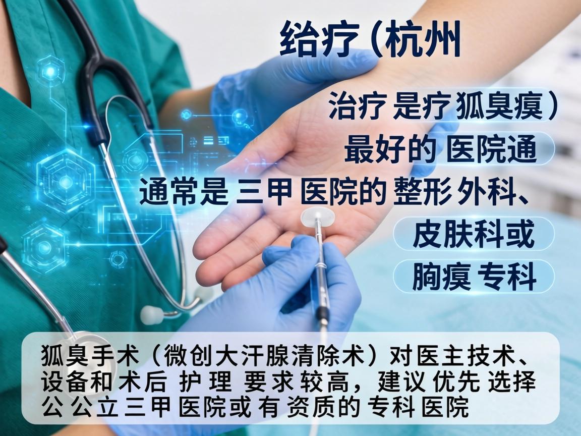 在杭州，治疗狐臭（腋臭）最好的医院通常是三甲医院的整形外科、皮肤科或腋臭专科。狐臭手术（微创大汗腺清除术）对医生技术、设备和术后护理要求较高，建议优先选择公立三甲医院或有资质的专科医院
